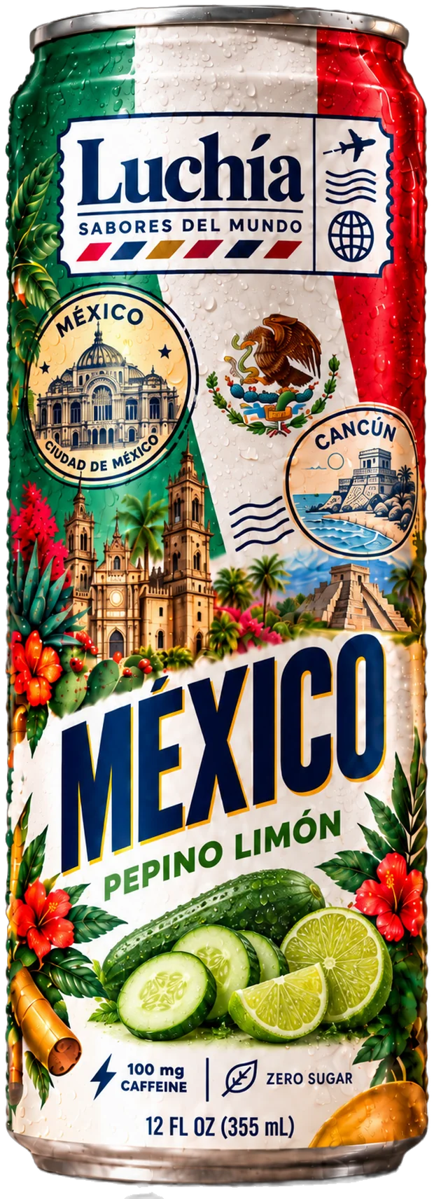 Luchía México Pepino Limón energy drink can